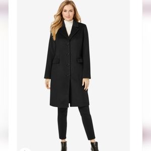 Jessica London Women's Wool Blend Coat Black Plus Size 24W NWOT